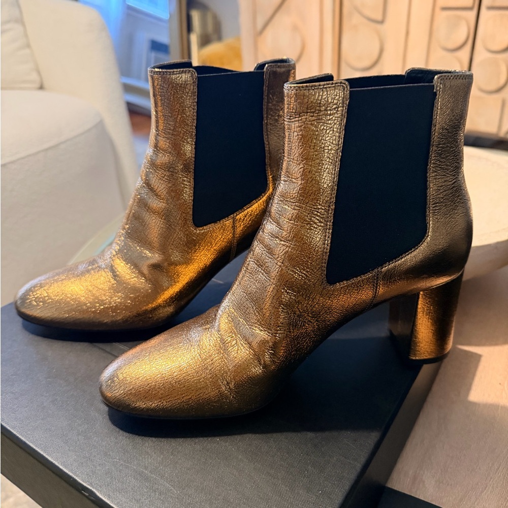 Authentic Saint Laurent Cracked Metallic Gold LouLou Boots Size 38 - Picture 6 of 16
